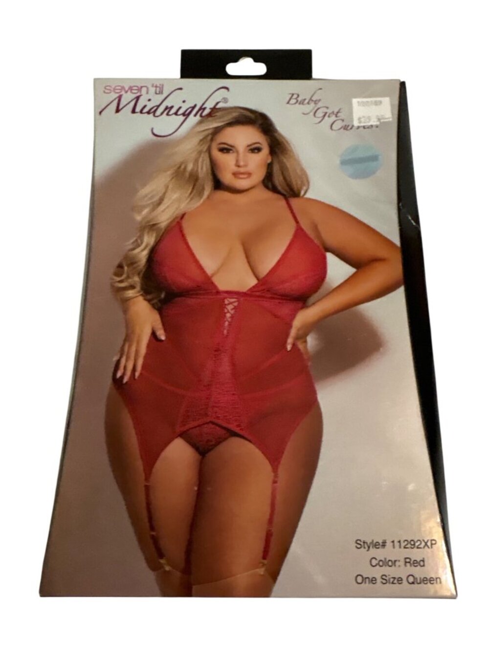 One Size Queen Two-Piece Cami Set Removable Garters & G-String Red Lace & Mesh
